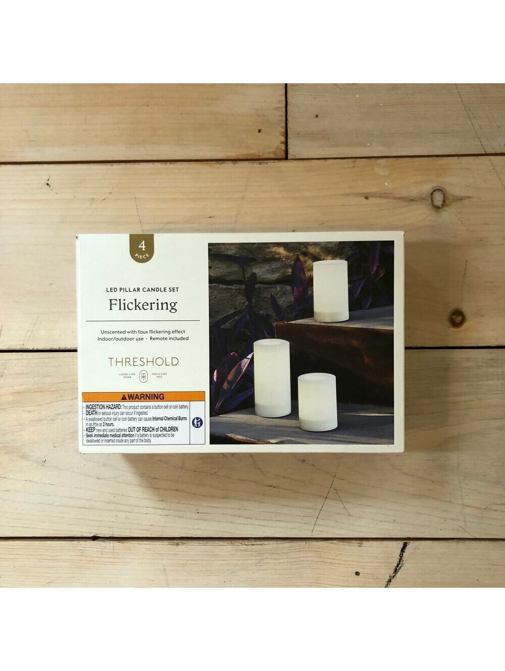 Threshold NIB Flickering LED Pillar Candle Set with Remote